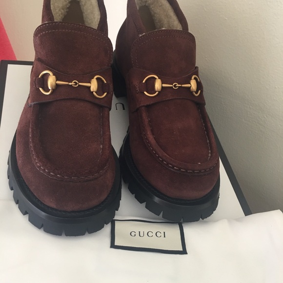 NEW GUCCI MEN'S BROWN SUEDE SHEARLING FUR HORSEBIT BOOTS/Loafer size G8/US 8.5 - Picture 3 of 9